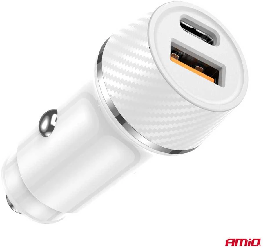 Automobilinis įkroviklis USB-A + USB-C 20W 12/24V AMiO-03878