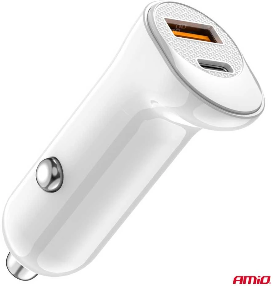 Automobilinis įkroviklis USB-A+ USB-C 20W 12/24V AMiO-03875