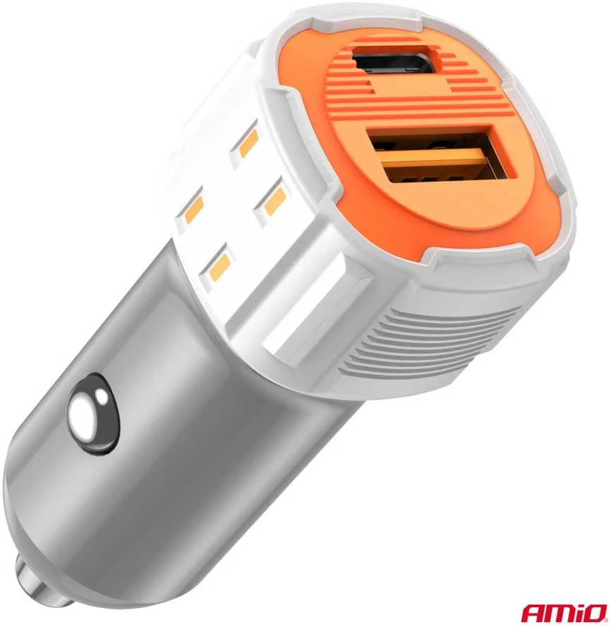 Automobilinis įkroviklis USB-A + USB-C 20W 12/24V AMiO-03882