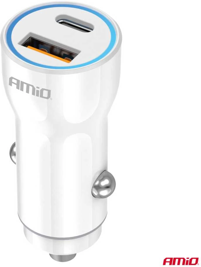 Automobilinis įkroviklis USB-A + USB-C 20W 12/24V AMiO-03881
