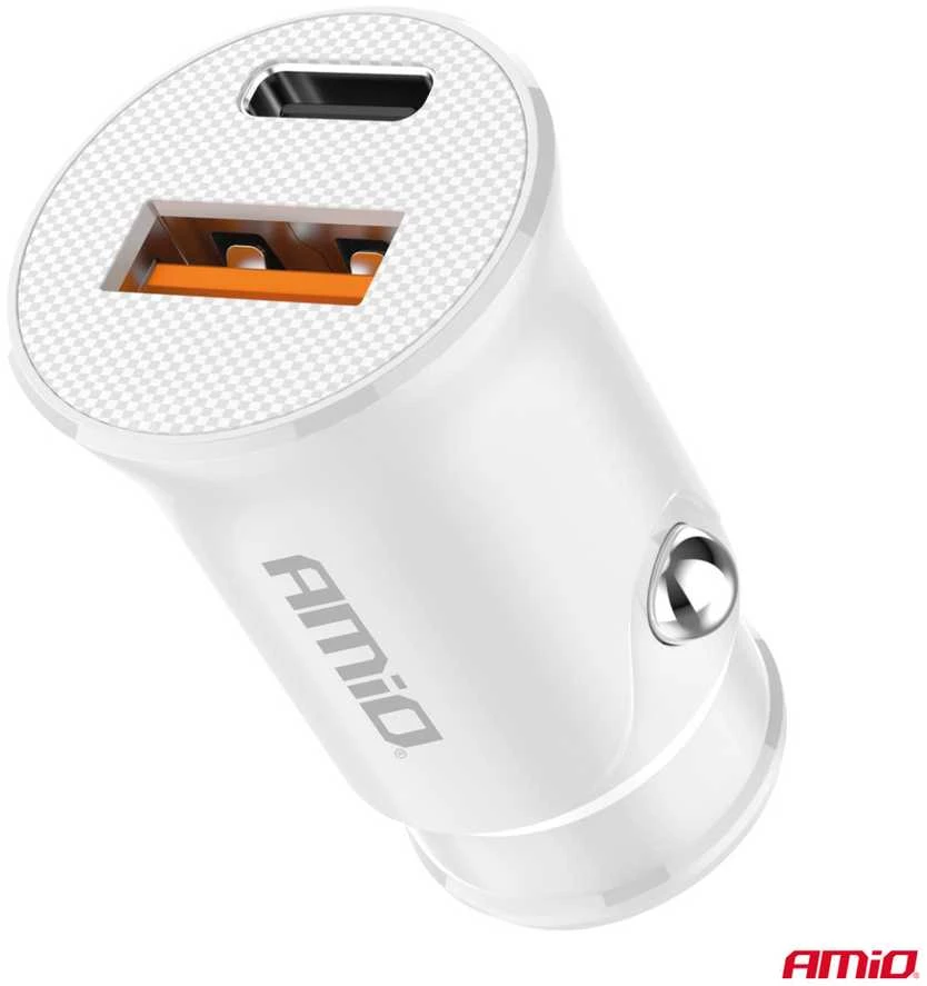 Automobilinis įkroviklis USB-A + USB-C 20W 12/24V AMiO-03877