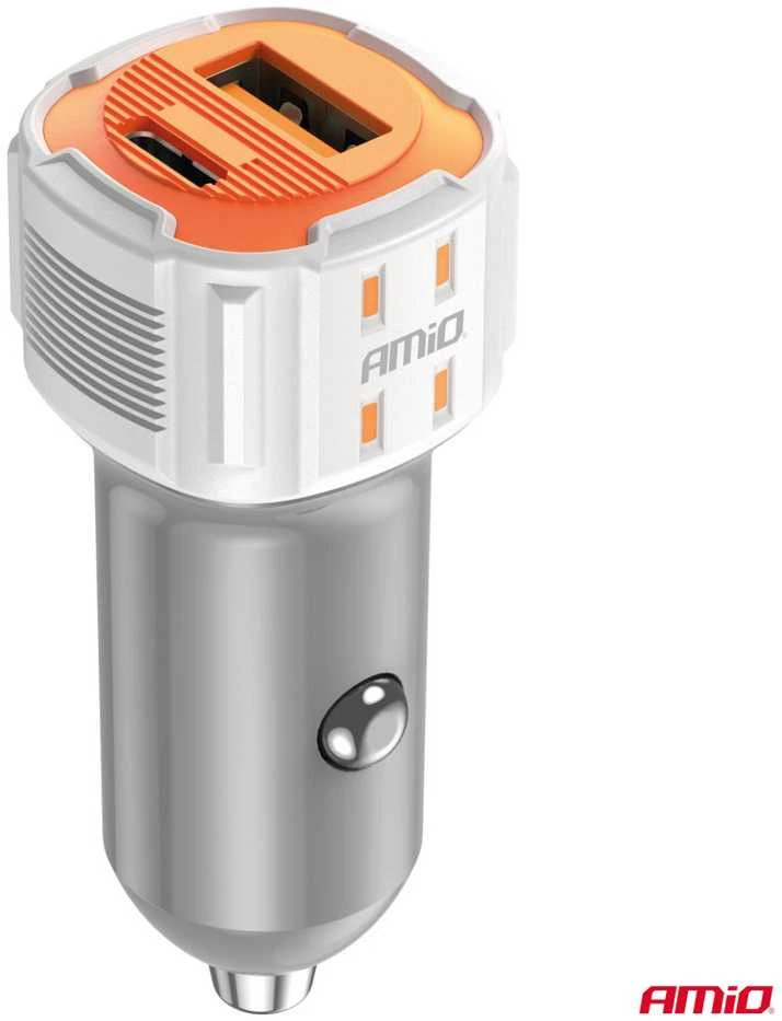 Automobilinis įkroviklis USB-A + USB-C 20W 12/24V AMiO-03882