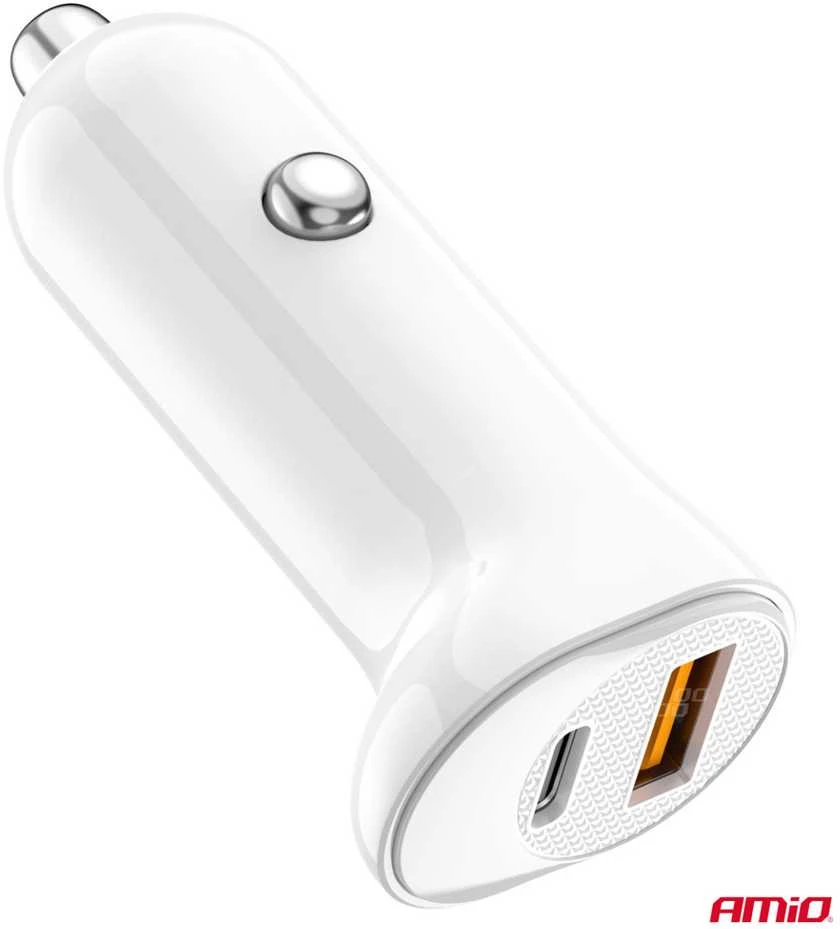 Automobilinis įkroviklis USB-A+ USB-C 20W 12/24V AMiO-03875