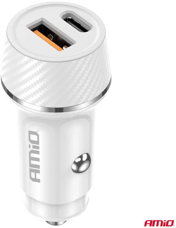 Automobilinis įkroviklis USB-A + USB-C 20W 12/24V AMiO-03878