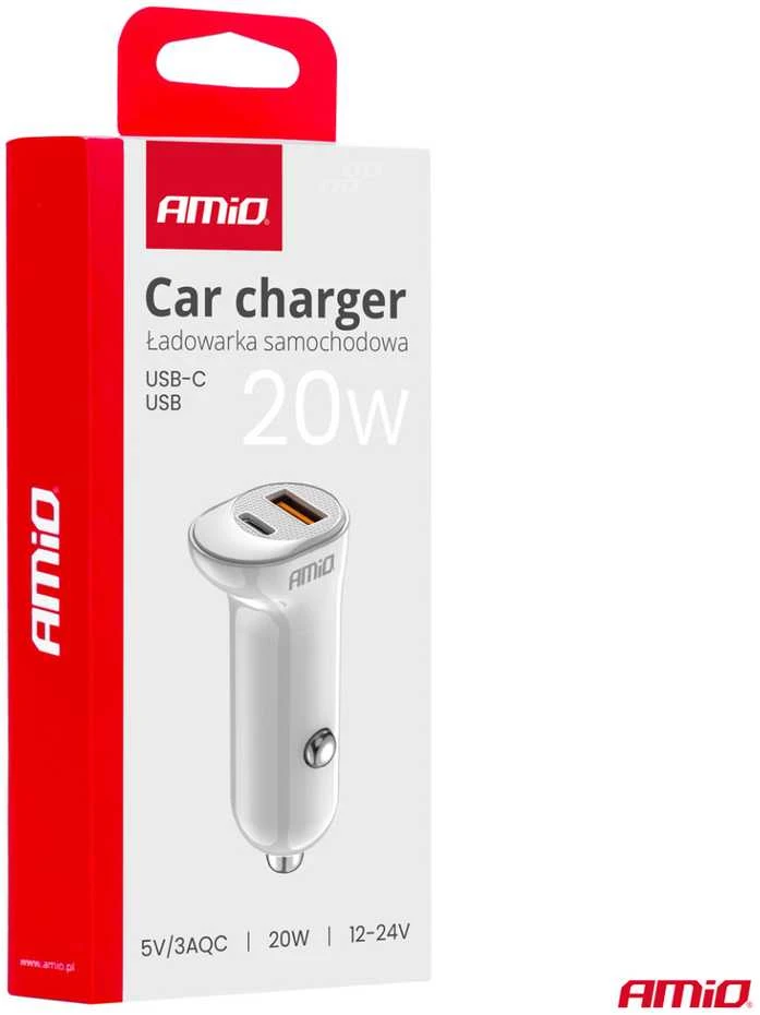 Automobilinis įkroviklis USB-A+ USB-C 20W 12/24V AMiO-03875