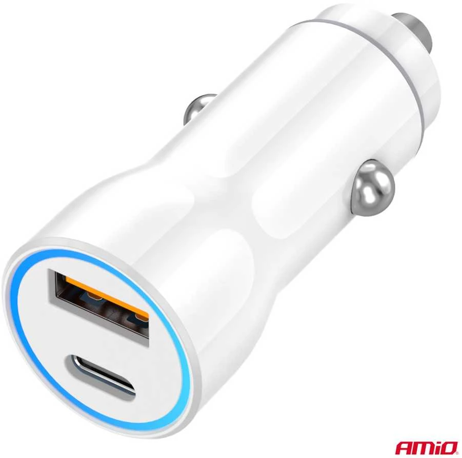 Automobilinis įkroviklis USB-A + USB-C 20W 12/24V AMiO-03881
