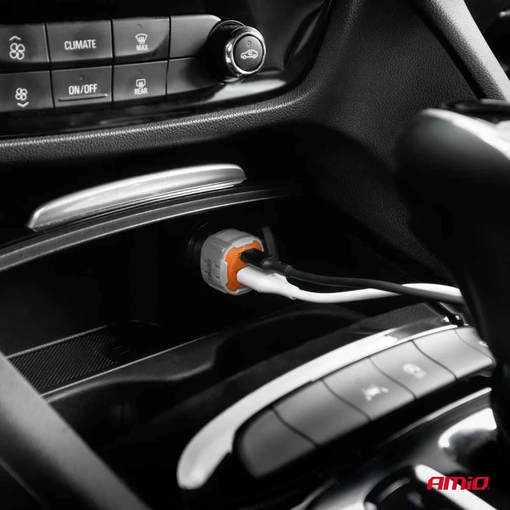 Automobilinis įkroviklis USB-A + USB-C 38W 12/24V AMiO-03883