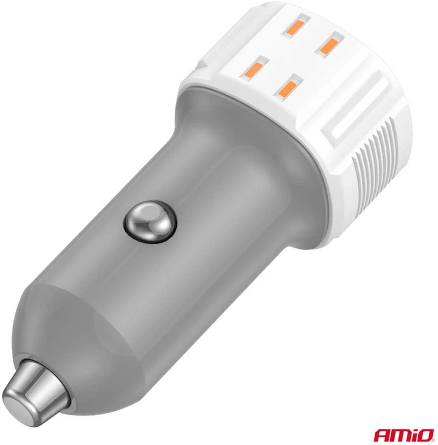 Automobilinis įkroviklis USB-A + USB-C 38W 12/24V AMiO-03883