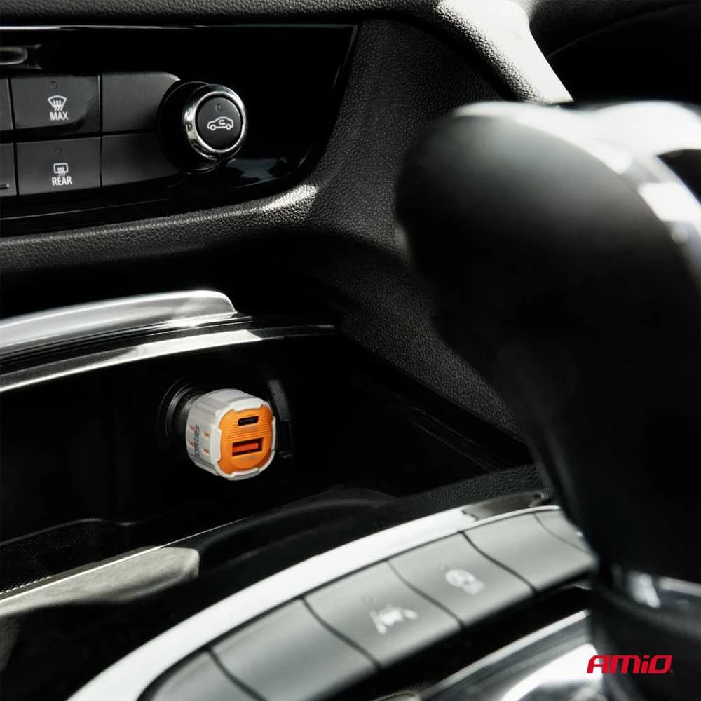 Automobilinis įkroviklis USB-A + USB-C 38W 12/24V AMiO-03883