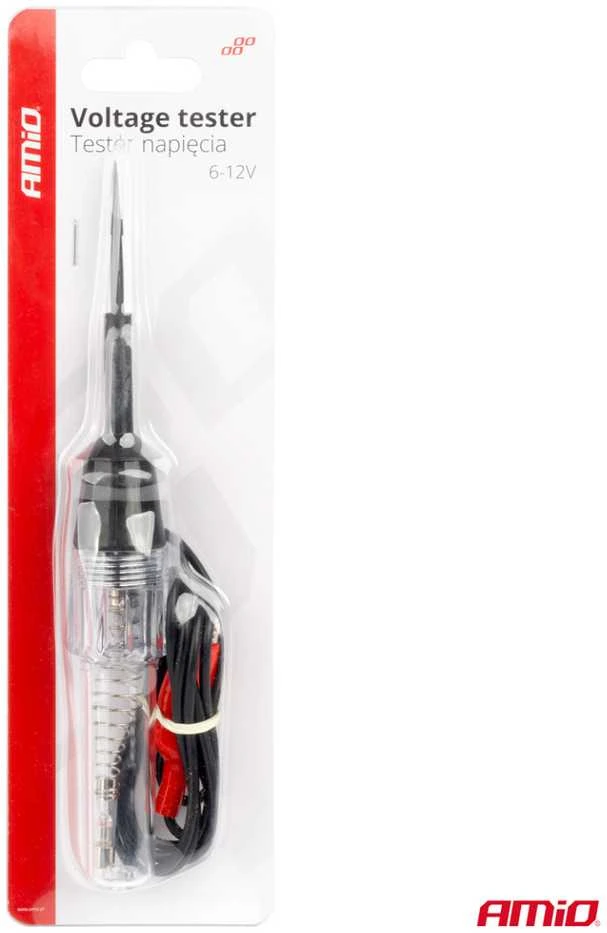 Automobilinis įtampos testeris 6–12V su „krokodilo“ gnybtu, AMIO-04272