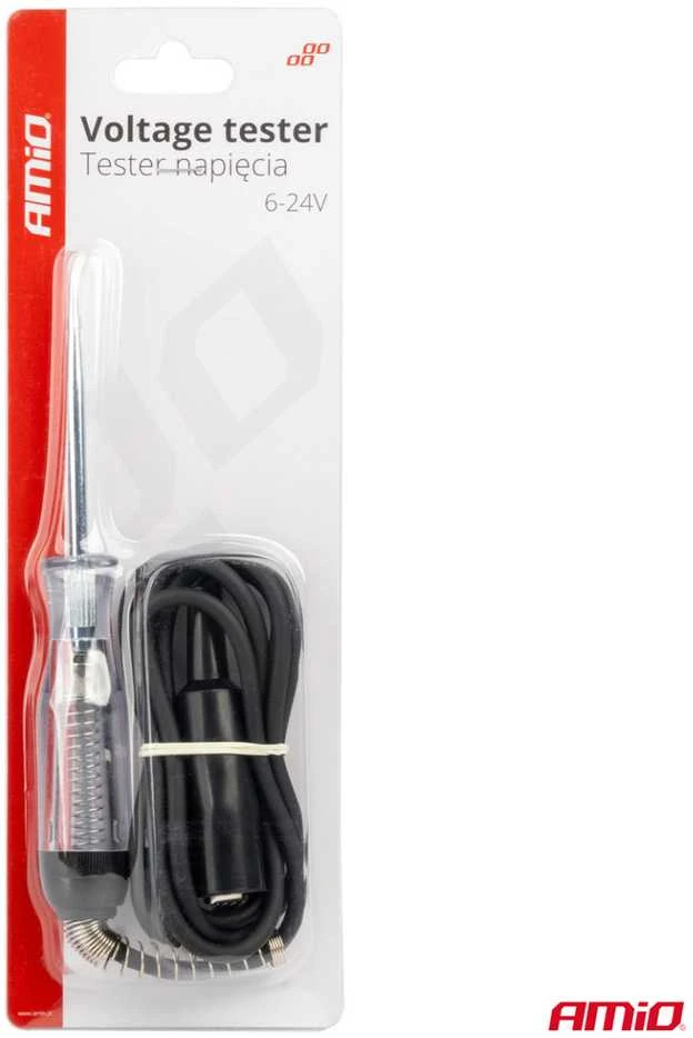 Automobilinis įtampos testeris 6–24V su „krokodilo“ gnybtu, AMIO-04273