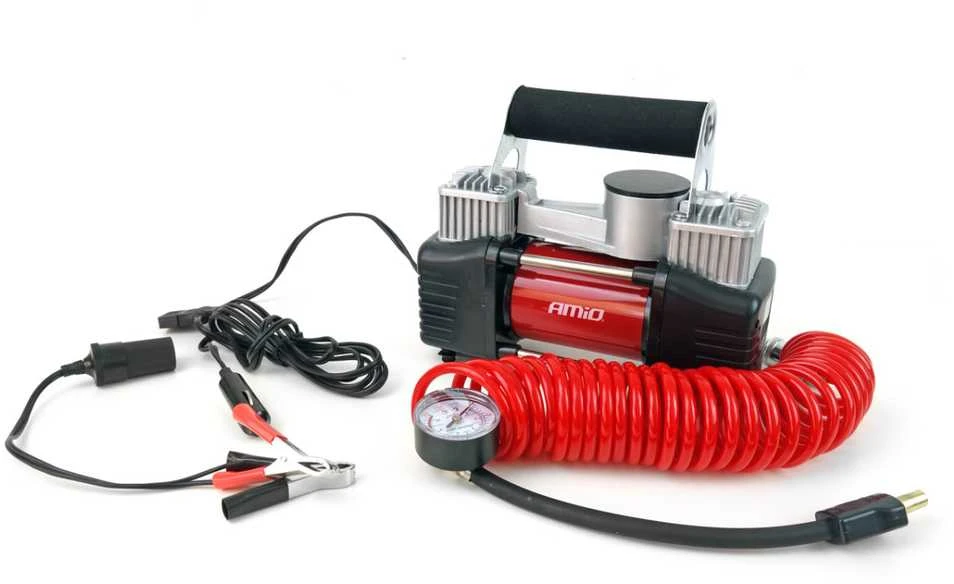 Amio metalinis dviejų stūmoklių kompresorius su manometru 12V