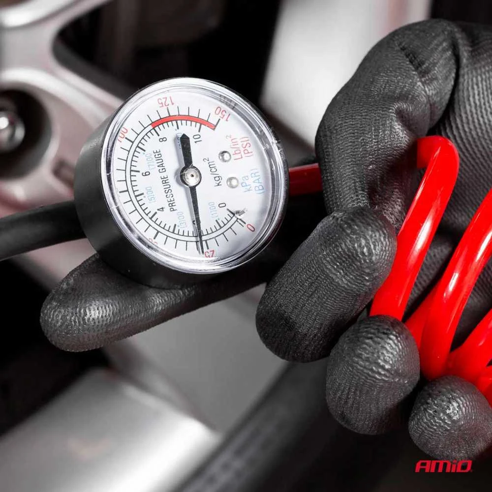 Amio metalinis dviejų stūmoklių kompresorius su manometru 12V