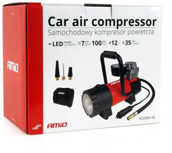 Automobilinis oro kompresorius HQ su LED apšvietimu 12V ACOMP-06 AMIO-02180