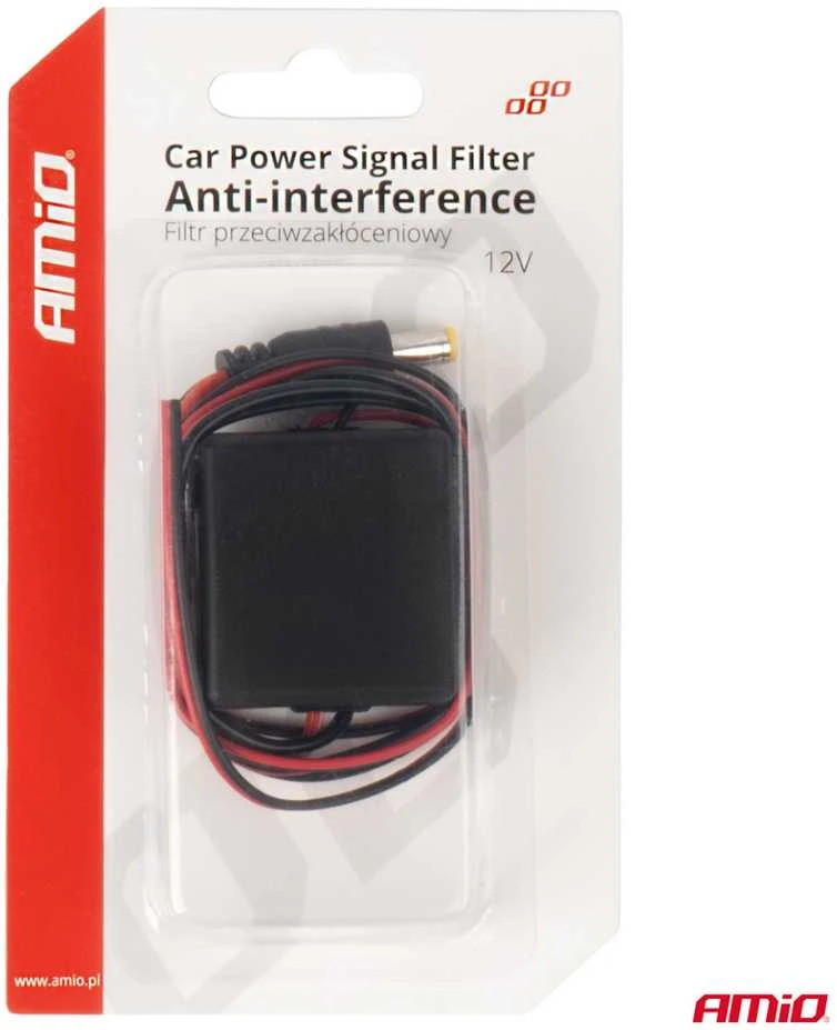 Automobilinis signalo filtras su DC-DC keitikliu ir kištuku 12V – nuo trukdžių AMIO-04101
