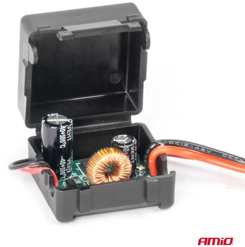 Automobilinis signalo filtras su DC-DC keitikliu ir kištuku 12V – nuo trukdžių AMIO-04101