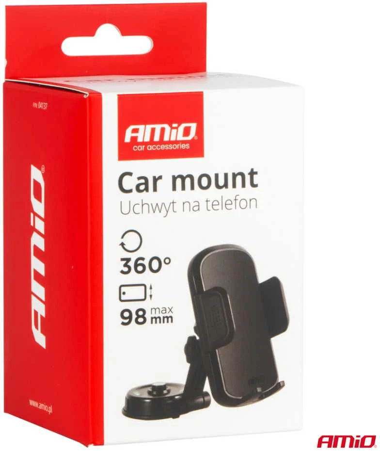 Automobilinis telefono laikiklis ant prietaisų skydelio, pasisukantis 360° AMIO-04137