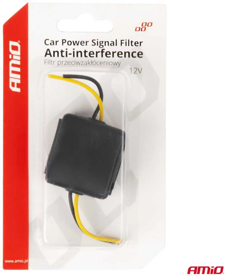 Automobilinis trukdžių šalinimo filtras su stikline saugiklio apsauga 12V AMIO-04099