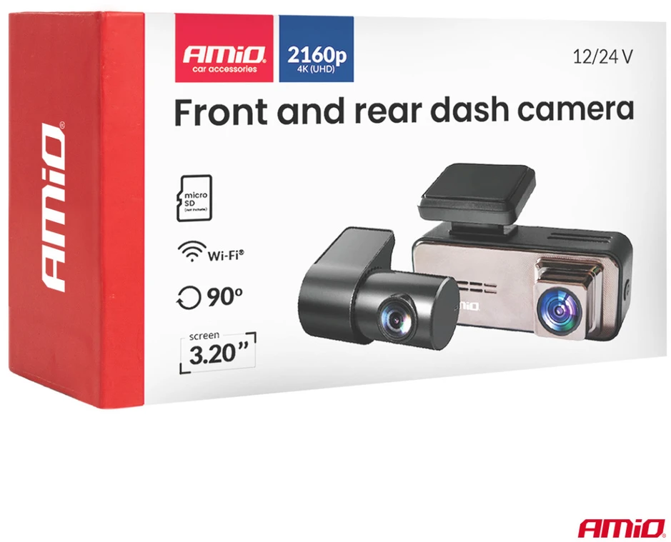 Automobilinis vaizdo registratorius 4K + 2K WLAN Wi-Fi UHD 512 GB AMIO-04801