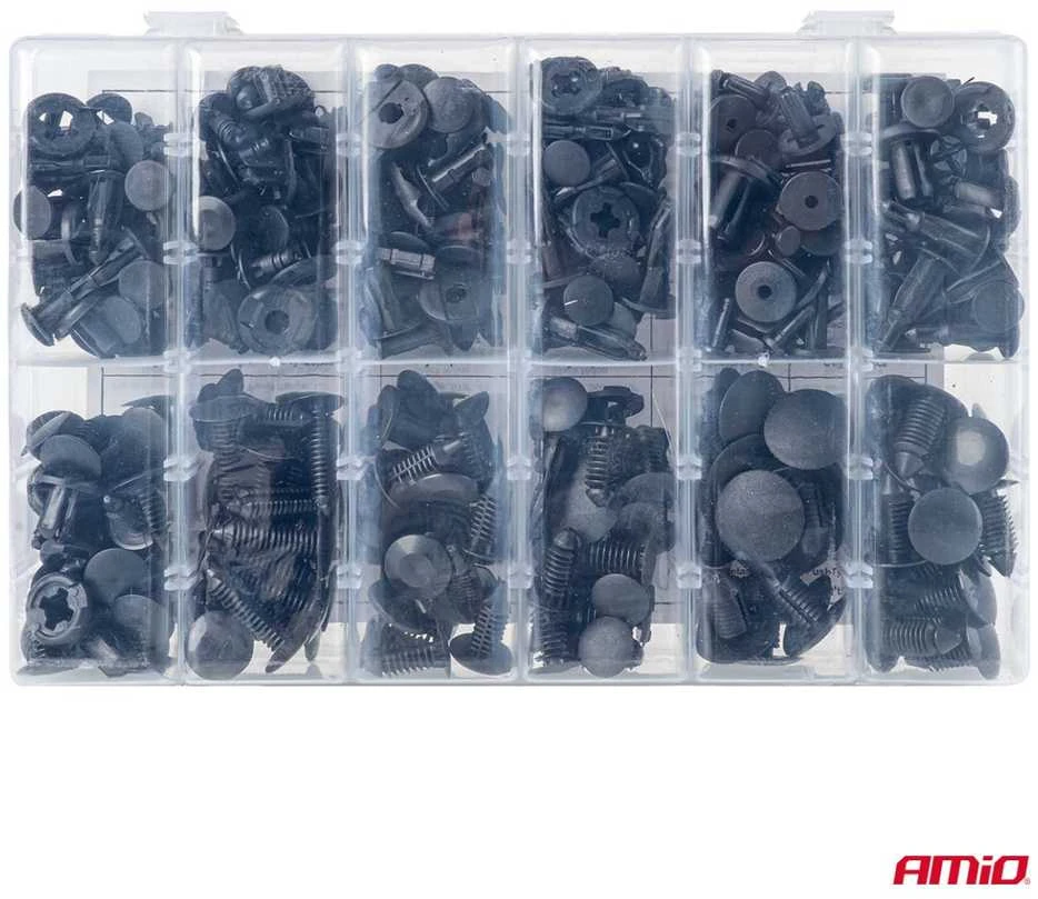 Automobilinių tvirtinimo kaiščių ir segtukų rinkinys, 240 vnt. AMIO-04737