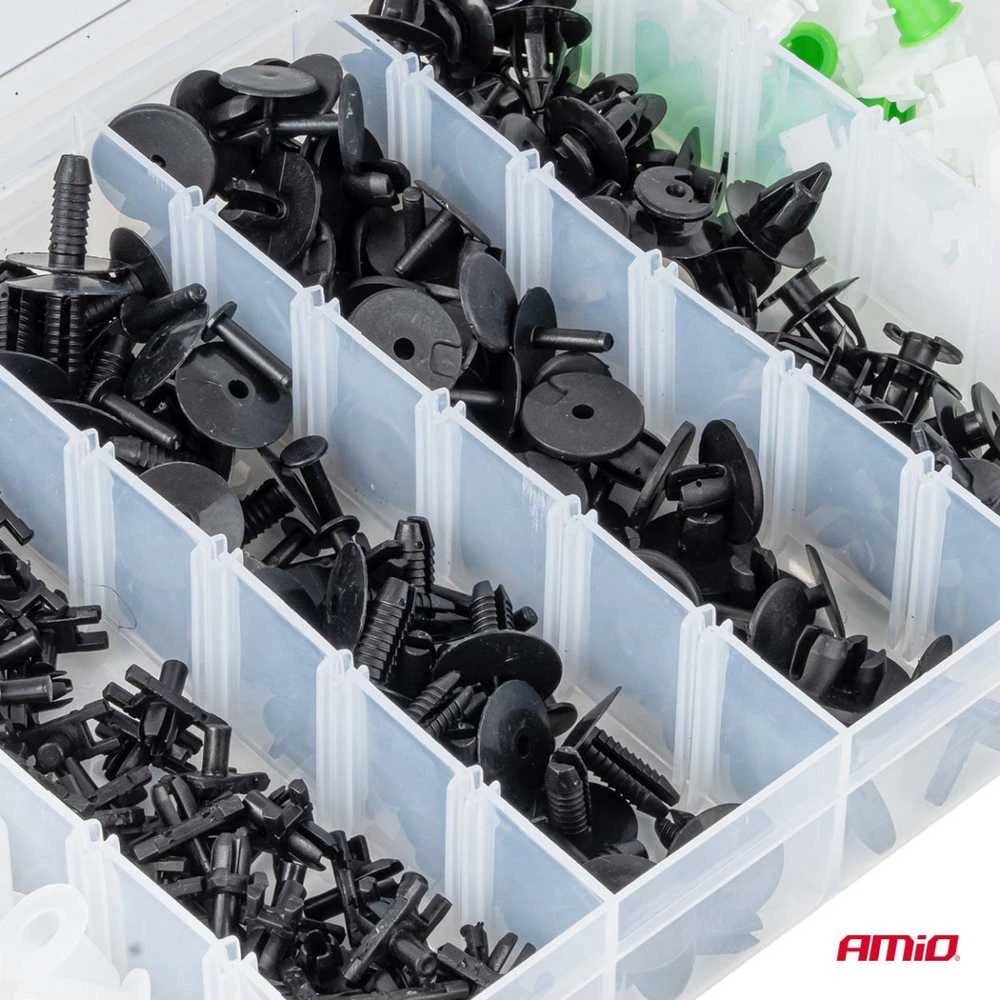Automobilinių tvirtinimo kaiščių ir segtukų rinkinys, 290 vnt. AMIO-04742