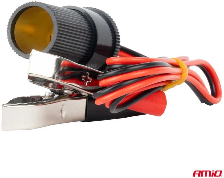 Automobilio maitinimo lizdo adapteris su krokodilo tipo gnybtais 12/24V 100 cm, AMIO-03804