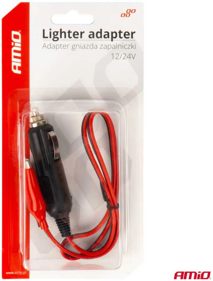 Automobilio maitinimo lizdo adapteris su „krokodilo“ gnybtu 12/24V, 60 cm, AMIO-03802
