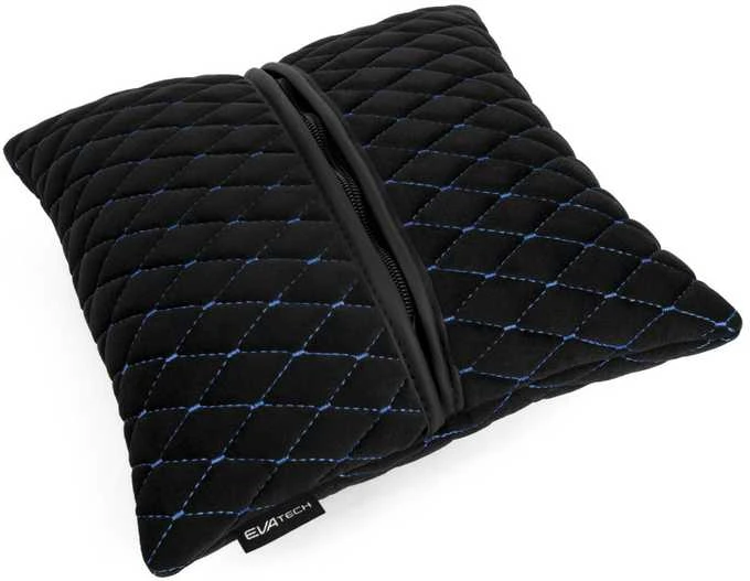 Automobilio pagalvė EVAtech 30x30 cm - juoda / mėlynos siūlės