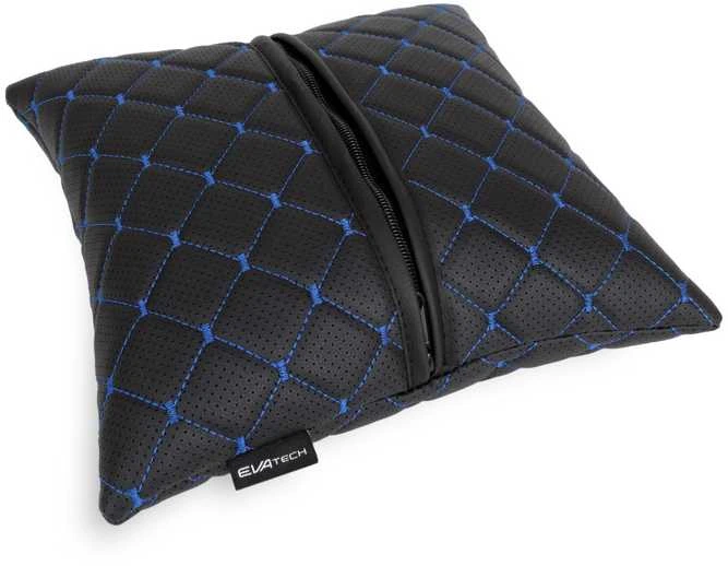 Automobilio pagalvė EVAtech ECO 30x30 cm - juoda / mėlynos siūlės