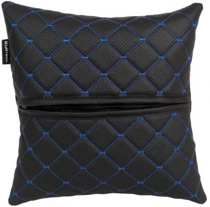 Automobilio pagalvė EVAtech ECO 30x30 cm - juoda / mėlynos siūlės