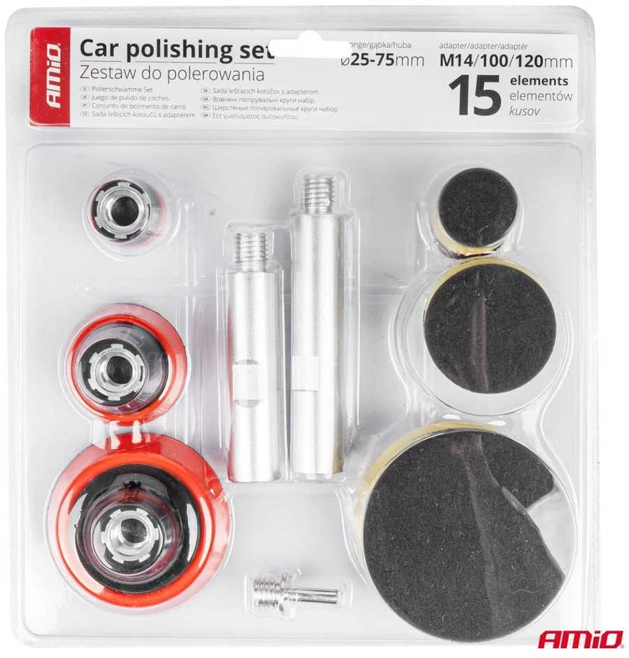 Automobilio poliravimo rinkinys, 15 vnt. AMIO-03700
