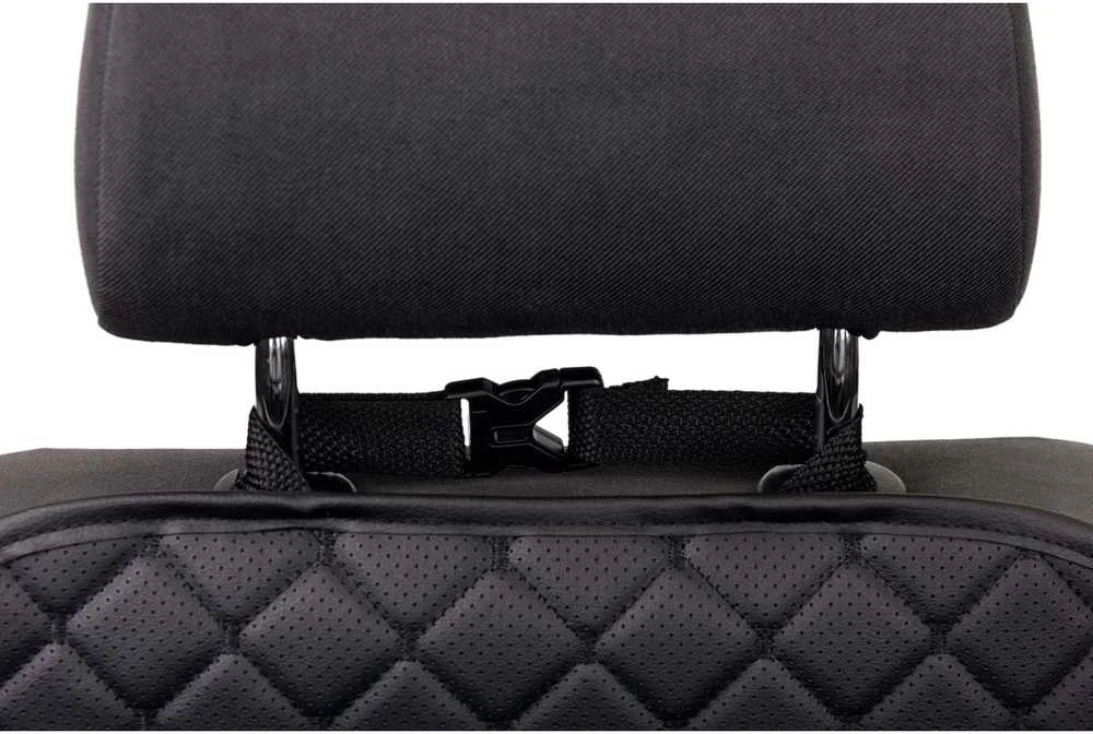 Automobilio sėdynės atlošo apsauga nuo vaikų EVAtech ECO 75x46 cm - juoda / juodi kraštai / juodos siūlės
