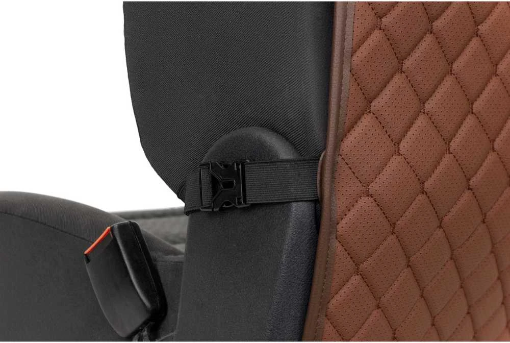 Automobilio sėdynės atlošo apsauga nuo vaikų EVAtech ECO 75x46 cm - ruda / rudos kraštai / rudos siūlės