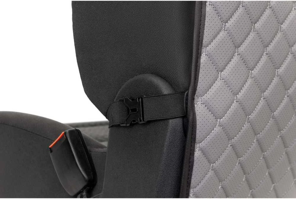 Automobilio sėdynės atlošo apsauga nuo vaikų EVAtech ECO 75x46 cm - pilka / juodi kraštai / pilkos siūlės