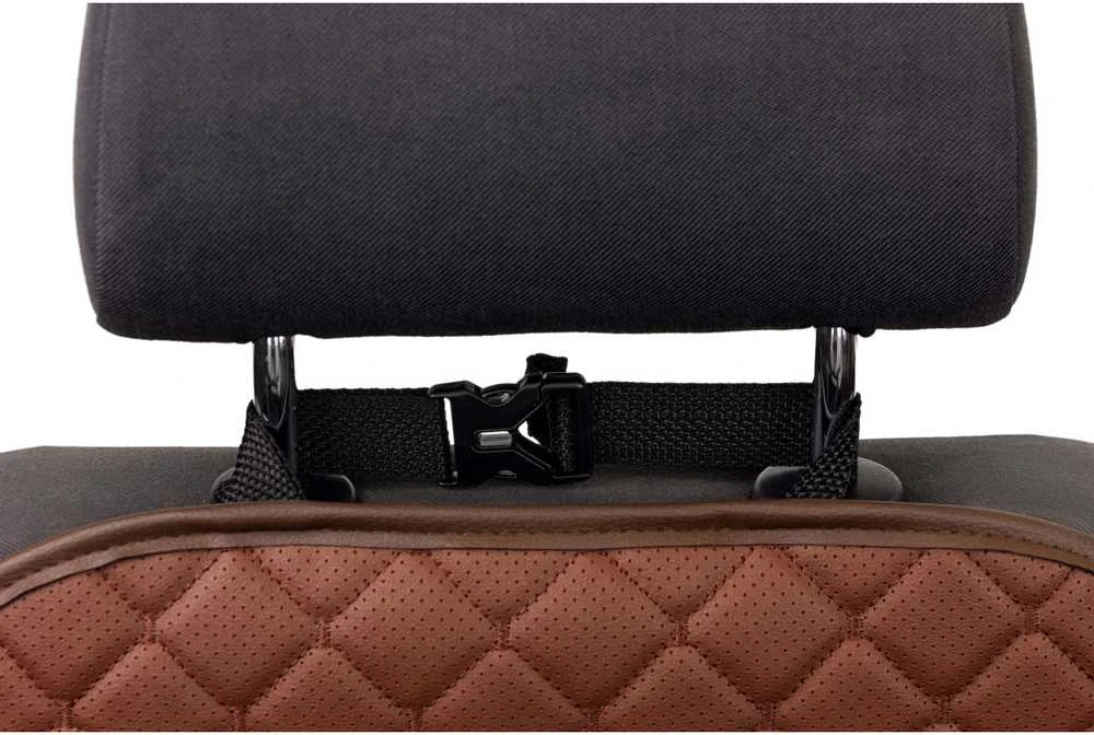 Automobilio sėdynės atlošo apsauga nuo vaikų EVAtech ECO 75x46 cm - ruda / rudos kraštai / rudos siūlės