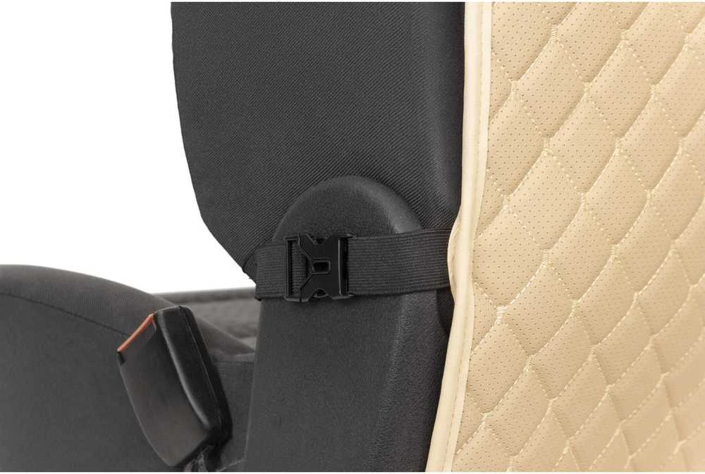Automobilio sėdynės atlošo apsauga nuo vaikų EVAtech ECO 75x46 cm - smėlio / smėlio kraštai / smėlio siūlės