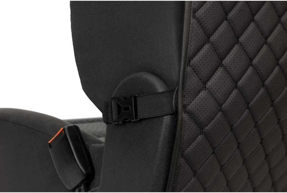 Automobilio sėdynės atlošo apsauga nuo vaikų EVAtech ECO 75x46 cm - juoda / juodi kraštai / juodos siūlės