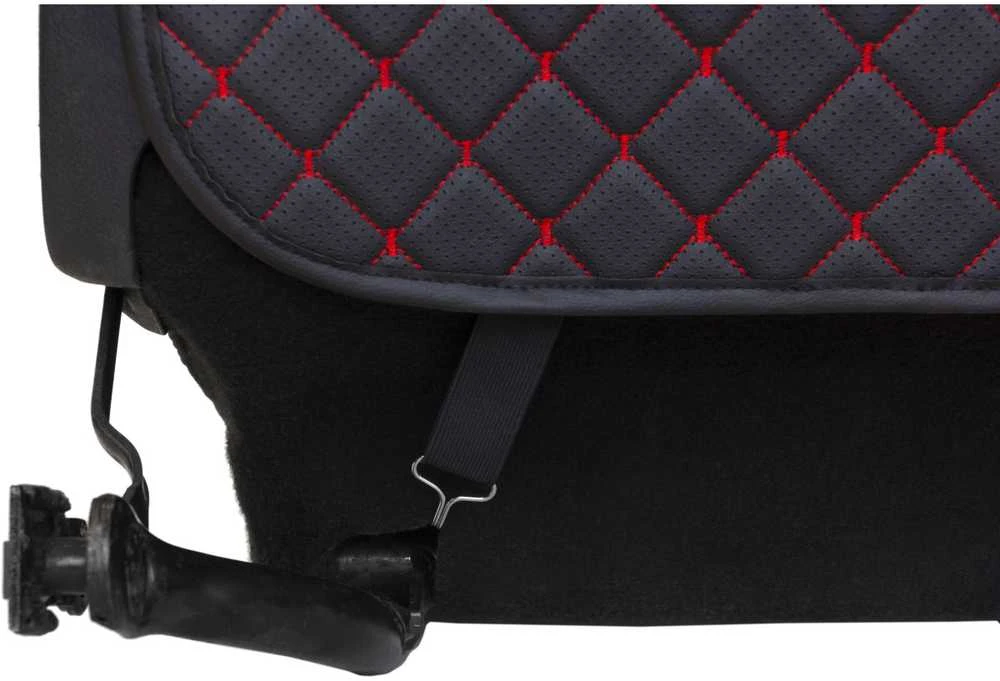 Automobilio sėdynės atlošo apsauga nuo vaikų EVAtech ECO 75x46 cm - juoda / juodi kraštai / raudonos siūlės