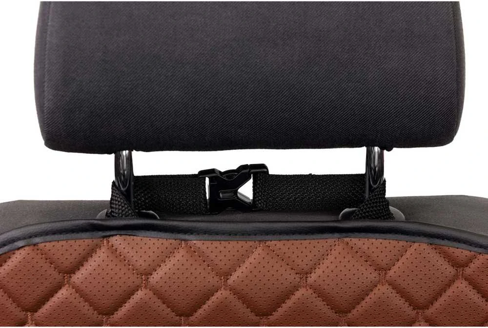Automobilio sėdynės atlošo apsauga nuo vaikų EVAtech ECO 75x46 cm - ruda / juodi kraštai / rudos siūlės