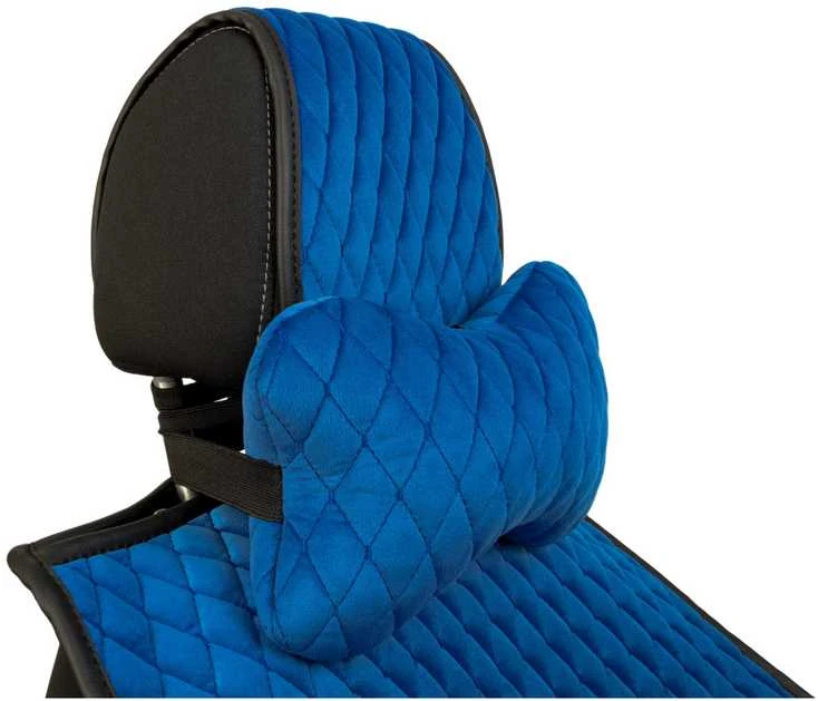 Automobilio sėdynės galvos atramos pagalvė EVAtech 27x16 cm - mėlyna / mėlynos siūlės