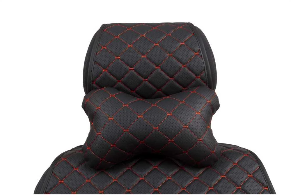 Automobilio sėdynės galvos atramos pagalvė EVAtech ECO 27x16 cm - juoda / raudonos siūlės