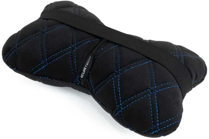 Automobilio sėdynės galvos atramos pagalvė EVAtech 27x16 cm - juoda / mėlynos siūlės
