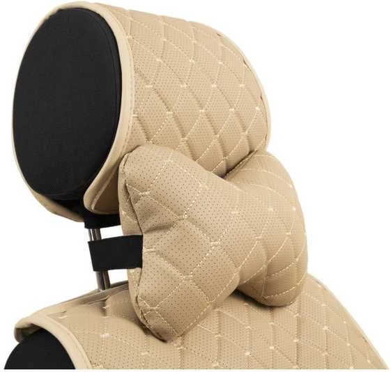 Automobilio sėdynės galvos atramos pagalvė EVAtech ECO 27x16 cm - smėlio / smėlio siūlės