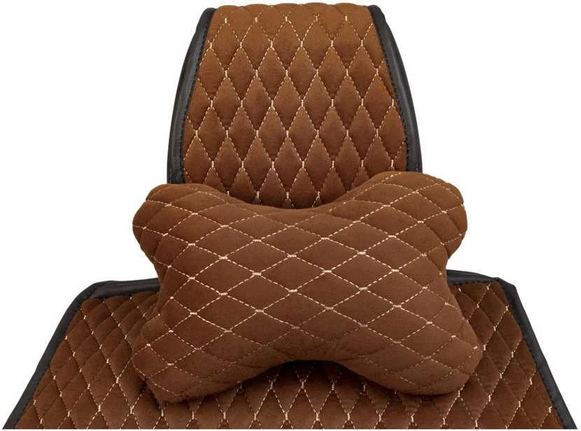 Automobilio sėdynės galvos atramos pagalvė EVAtech 27x16 cm - ruda / rudos siūlės