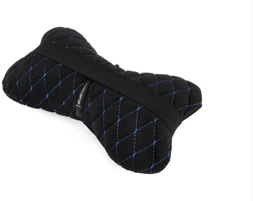 Automobilio sėdynės galvos atramos pagalvė EVAtech 27x16 cm - juoda / mėlynos siūlės