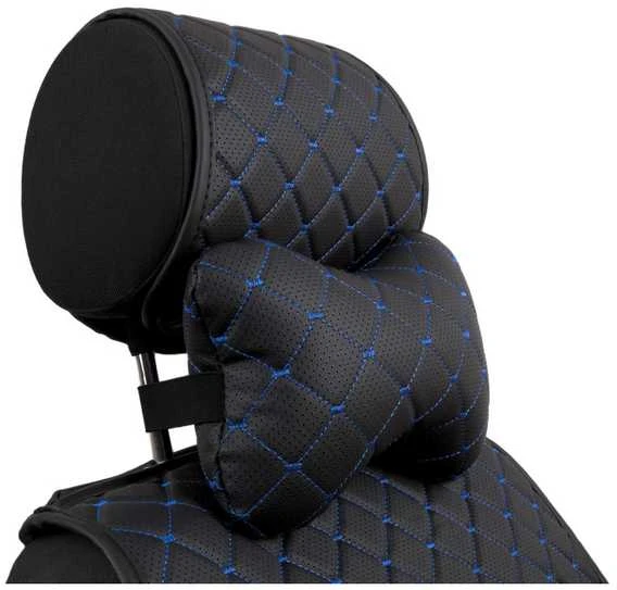 Automobilio sėdynės galvos atramos pagalvė EVAtech ECO 27x16 cm - juoda / mėlynos siūlės