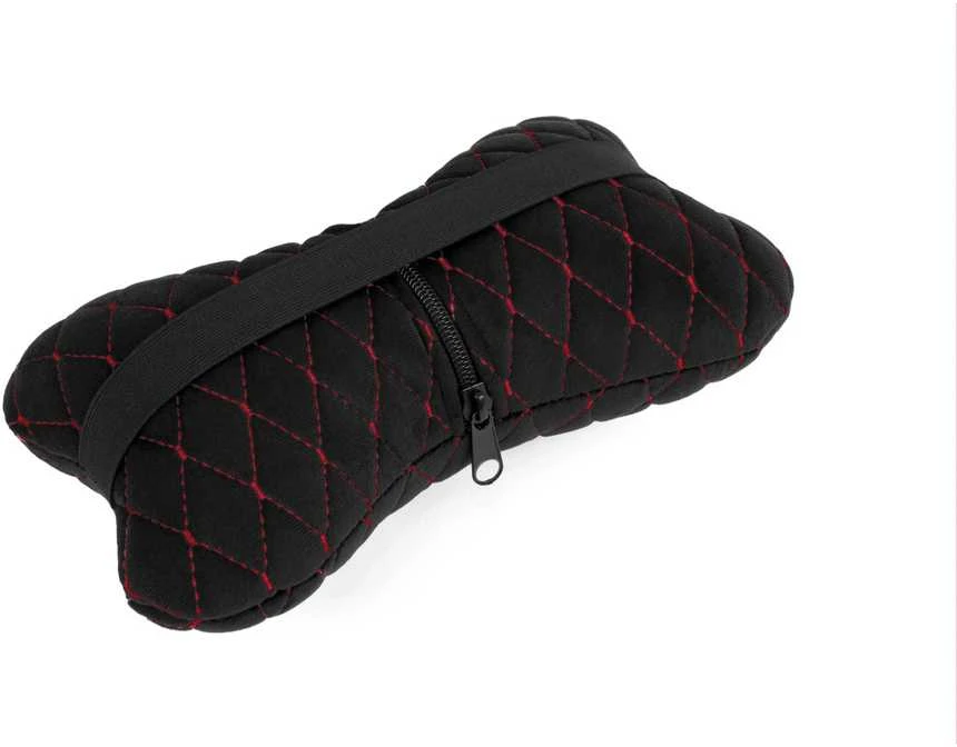 Automobilio sėdynės galvos atramos pagalvė EVAtech 27x16 cm - juoda / raudonos siūlės
