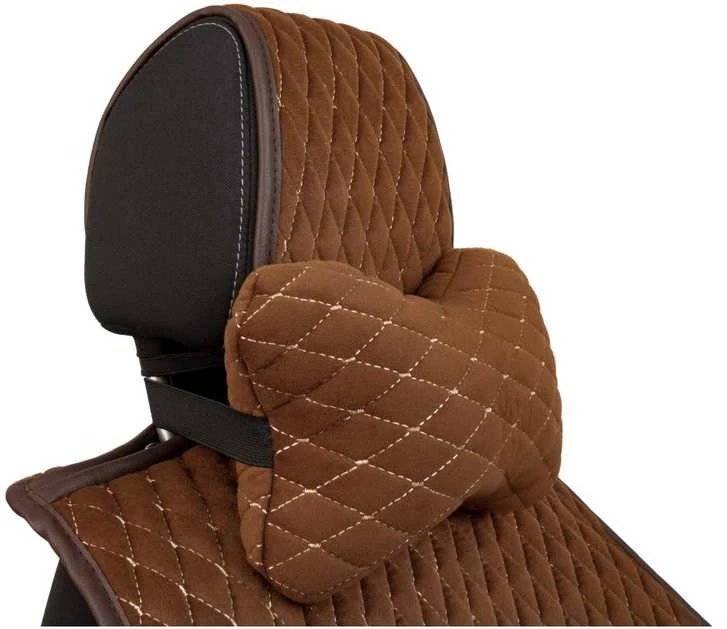 Automobilio sėdynės galvos atramos pagalvė EVAtech 27x16 cm - ruda / rudos siūlės