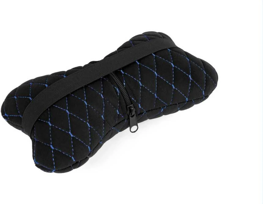 Automobilio sėdynės galvos atramos pagalvė EVAtech 27x16 cm - juoda / mėlynos siūlės