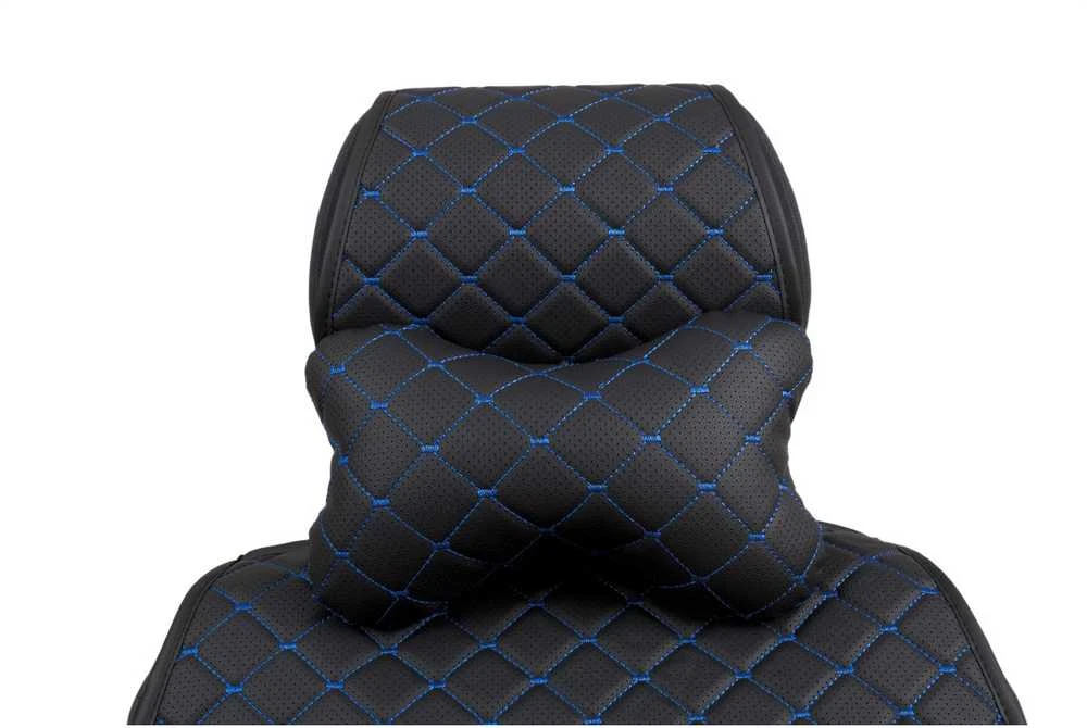 Automobilio sėdynės galvos atramos pagalvė EVAtech ECO 27x16 cm - juoda / mėlynos siūlės
